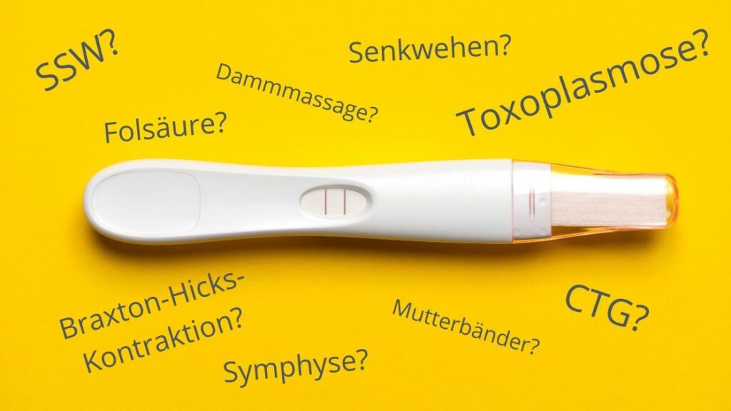 Schwangerschaftstest mit Wörtern als Schwangerschafts-glossar